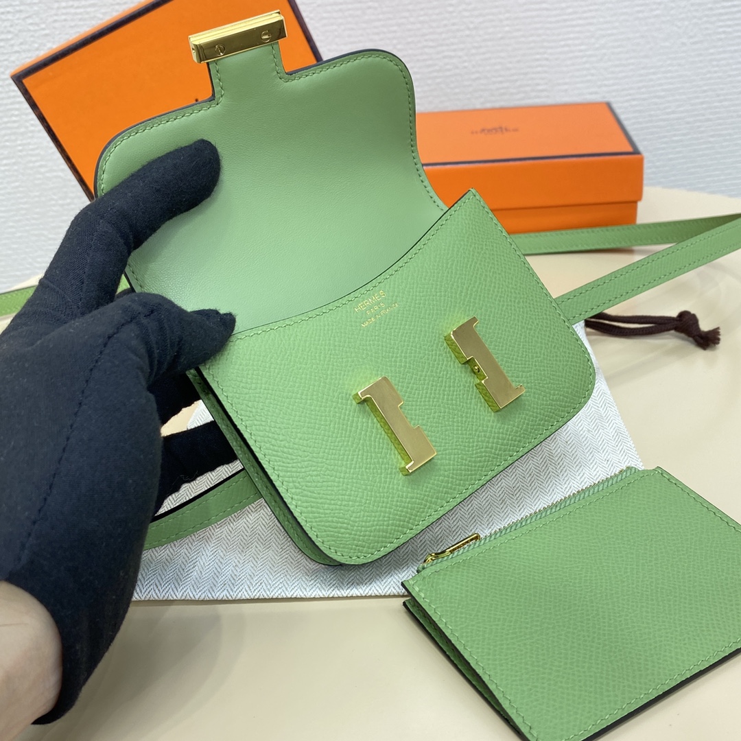 Hermes Constance Slim Wallet Belt Bag In Green Kiwi Epsom Leather